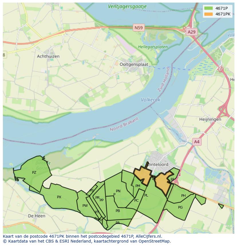 Afbeelding van het postcodegebied 4671 PK op de kaart.
