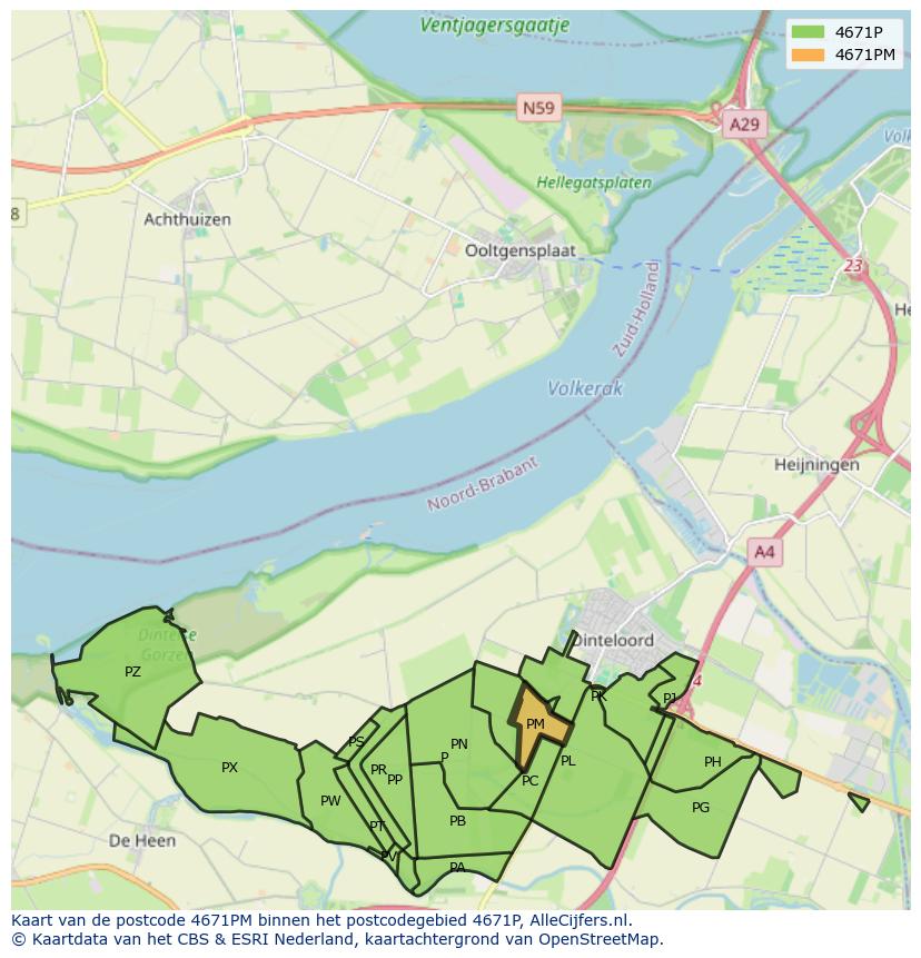 Afbeelding van het postcodegebied 4671 PM op de kaart.