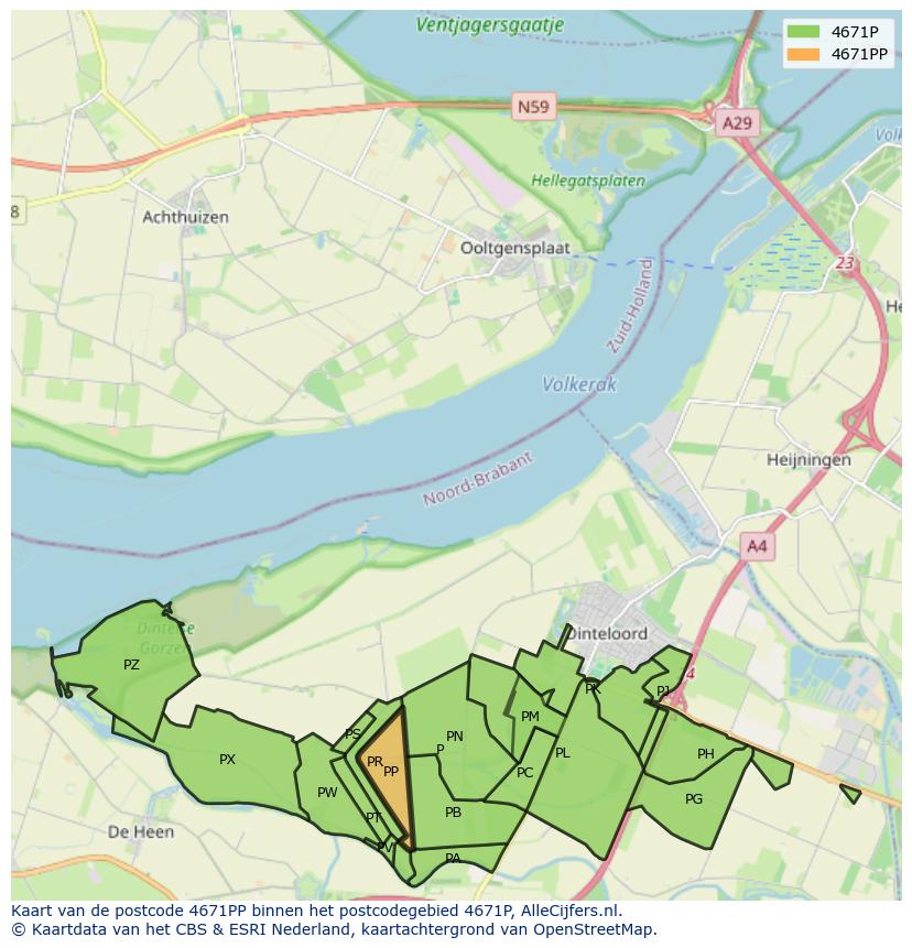 Afbeelding van het postcodegebied 4671 PP op de kaart.