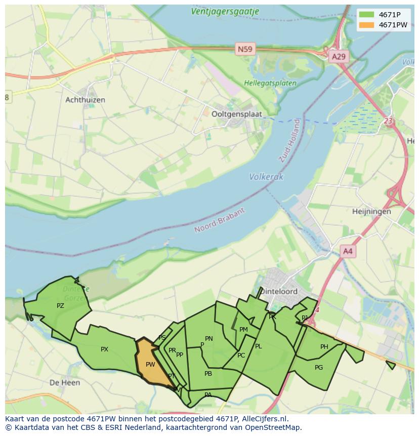 Afbeelding van het postcodegebied 4671 PW op de kaart.