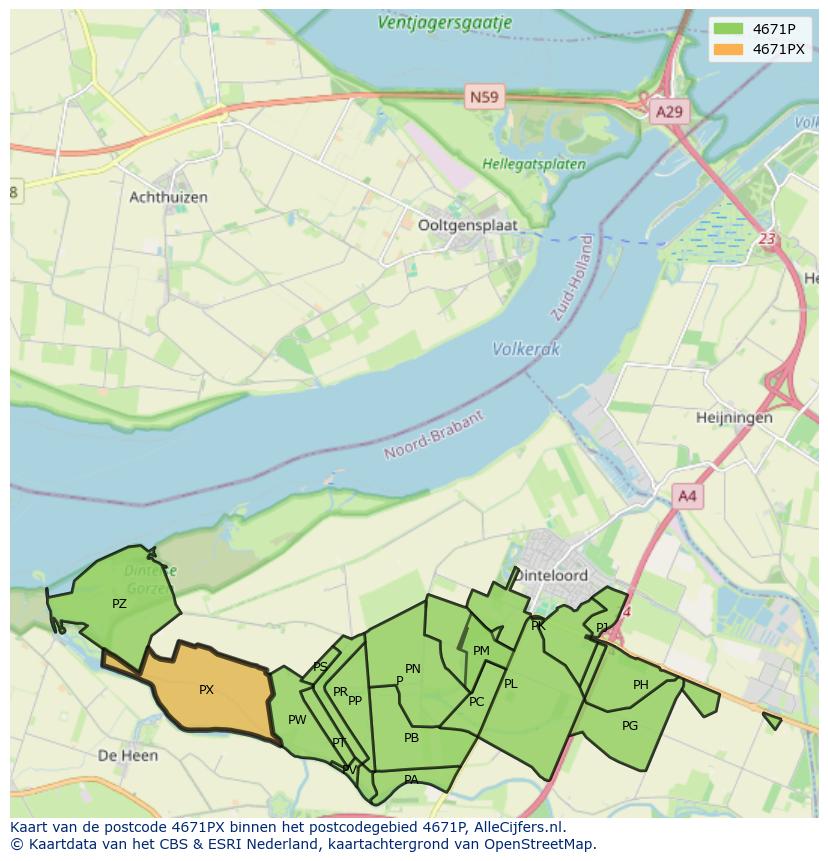 Afbeelding van het postcodegebied 4671 PX op de kaart.