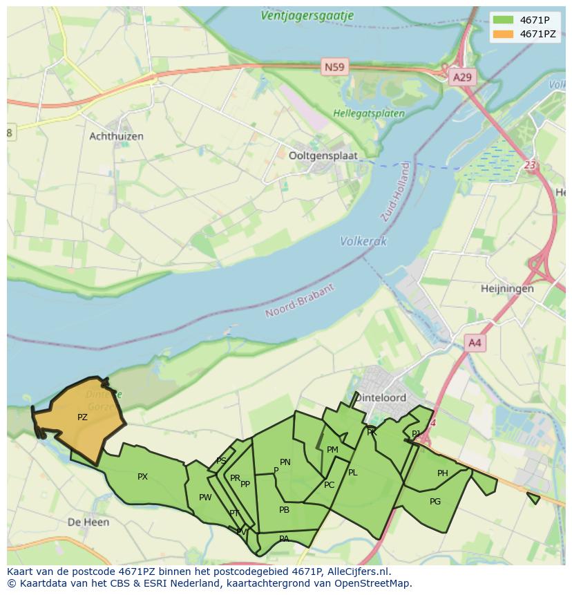 Afbeelding van het postcodegebied 4671 PZ op de kaart.