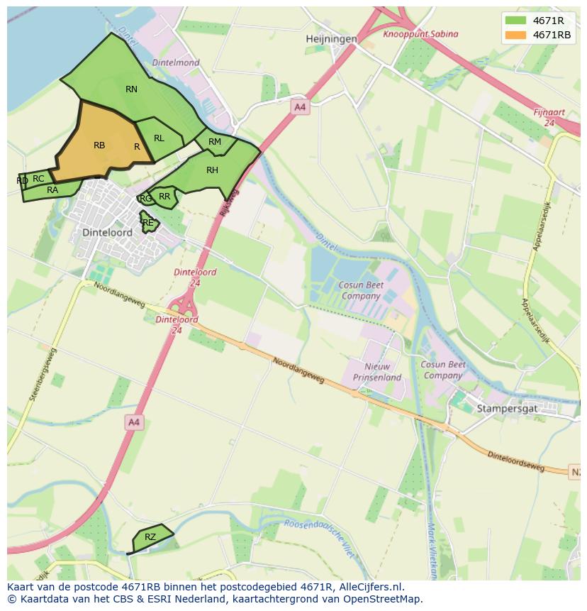 Afbeelding van het postcodegebied 4671 RB op de kaart.