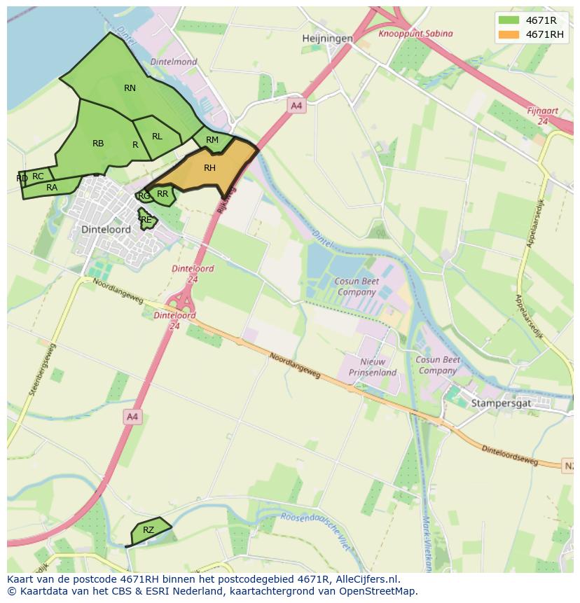 Afbeelding van het postcodegebied 4671 RH op de kaart.
