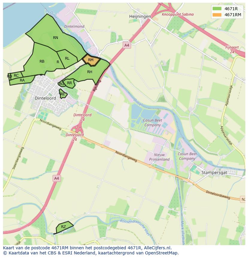 Afbeelding van het postcodegebied 4671 RM op de kaart.