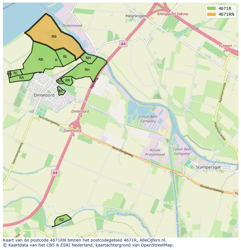 Afbeelding van het postcodegebied 4671 RN op de kaart.