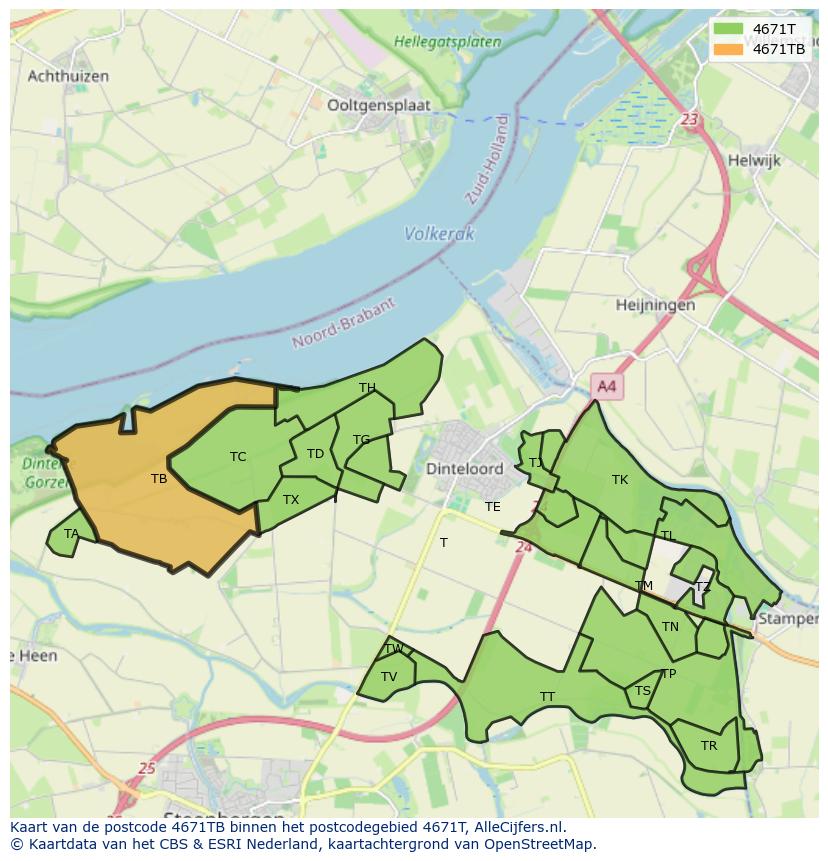Afbeelding van het postcodegebied 4671 TB op de kaart.
