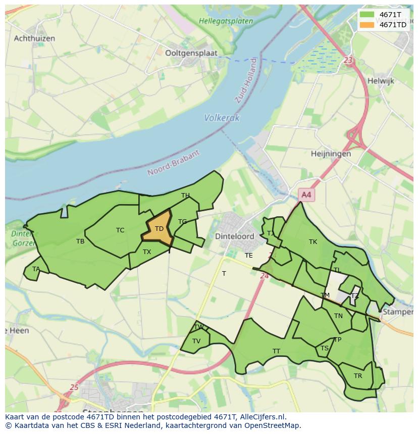 Afbeelding van het postcodegebied 4671 TD op de kaart.