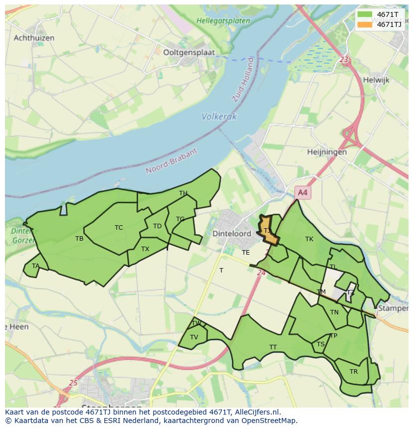 Afbeelding van het postcodegebied 4671 TJ op de kaart.