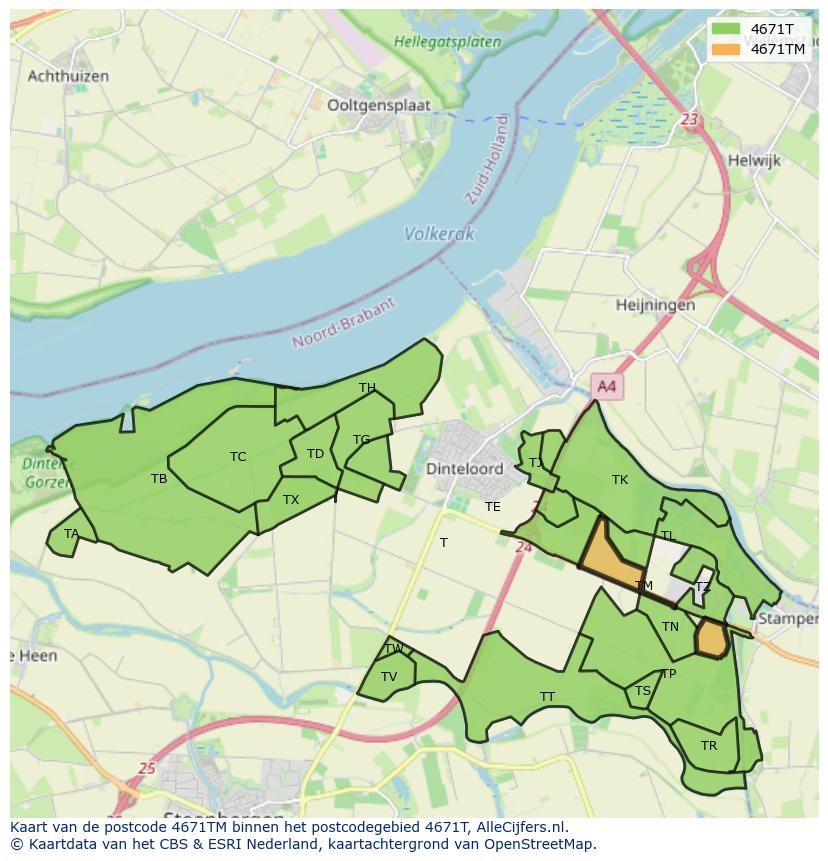 Afbeelding van het postcodegebied 4671 TM op de kaart.