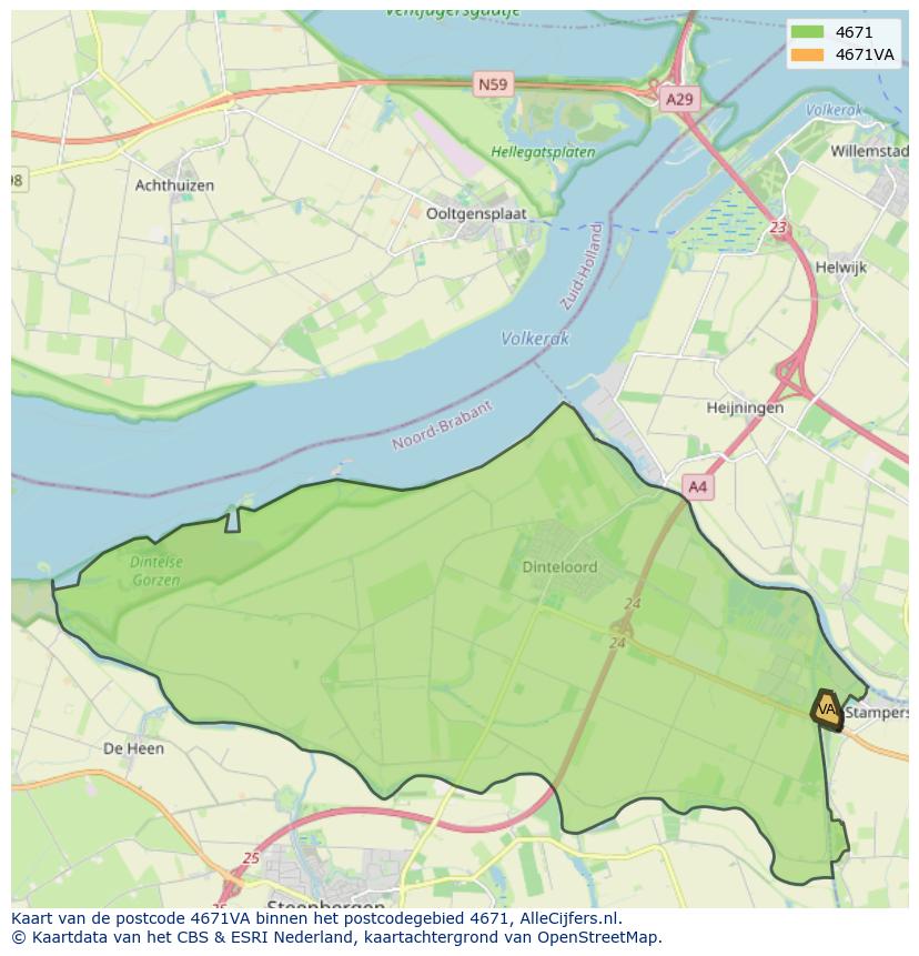 Afbeelding van het postcodegebied 4671 VA op de kaart.