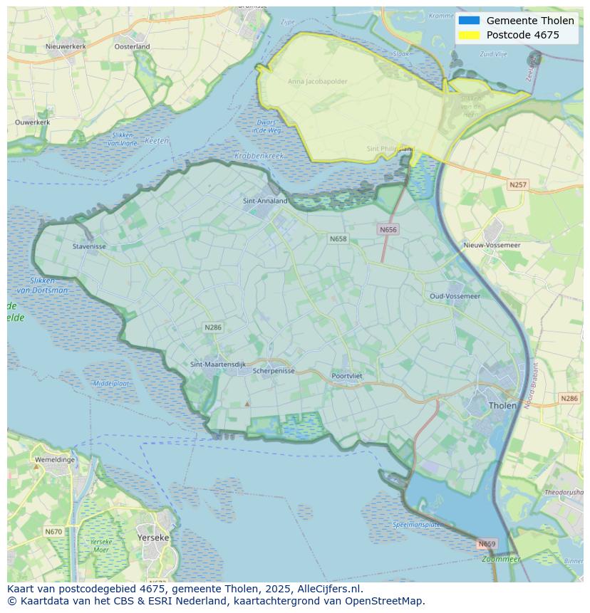 Afbeelding van het postcodegebied 4675 op de kaart.