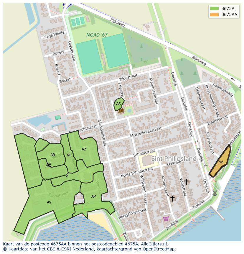 Afbeelding van het postcodegebied 4675 AA op de kaart.