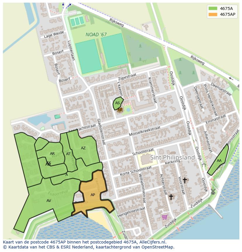 Afbeelding van het postcodegebied 4675 AP op de kaart.