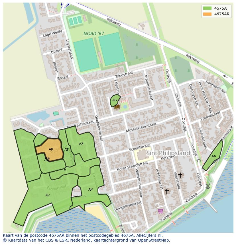 Afbeelding van het postcodegebied 4675 AR op de kaart.