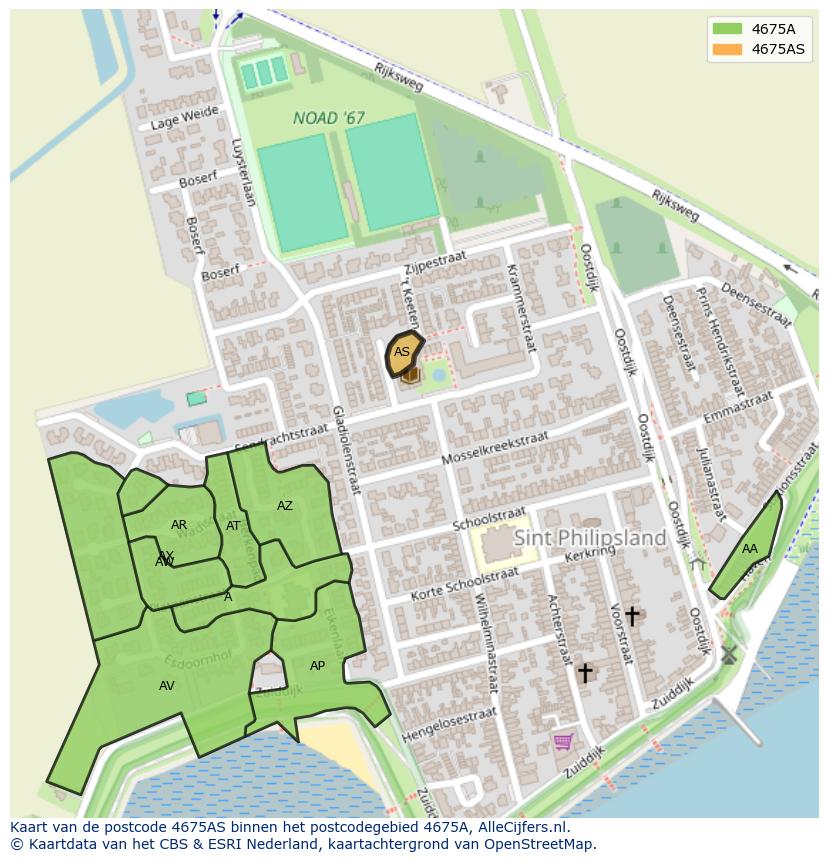 Afbeelding van het postcodegebied 4675 AS op de kaart.