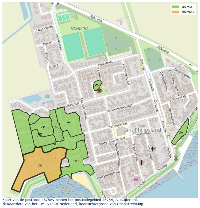 Afbeelding van het postcodegebied 4675 AV op de kaart.