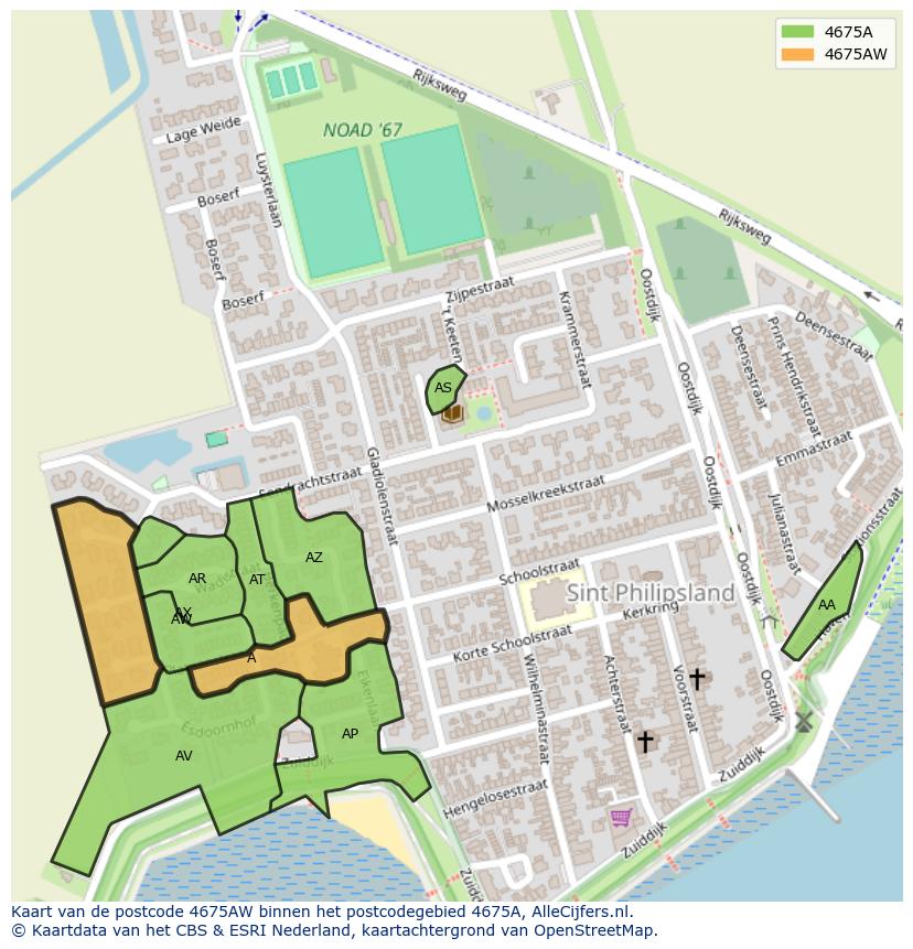 Afbeelding van het postcodegebied 4675 AW op de kaart.