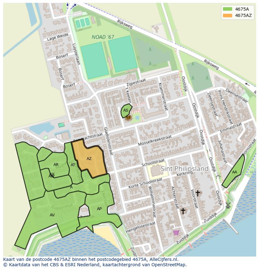 Afbeelding van het postcodegebied 4675 AZ op de kaart.