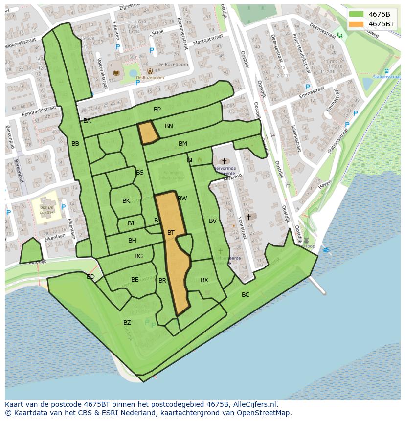 Afbeelding van het postcodegebied 4675 BT op de kaart.