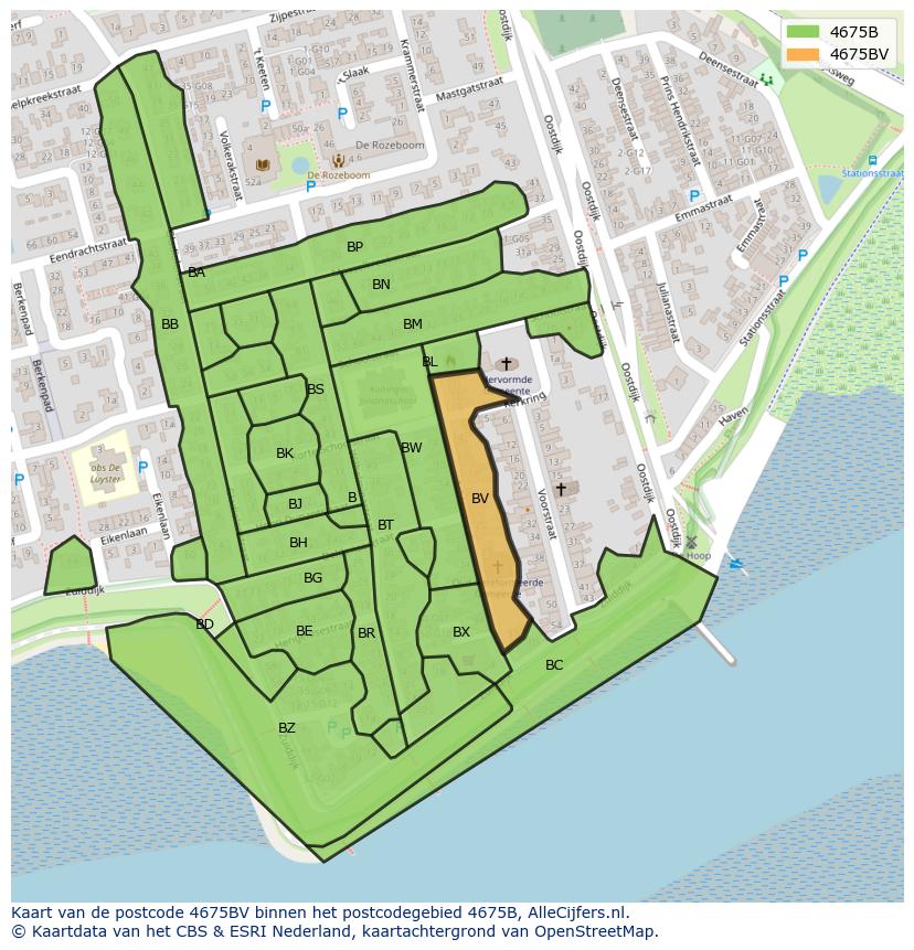 Afbeelding van het postcodegebied 4675 BV op de kaart.