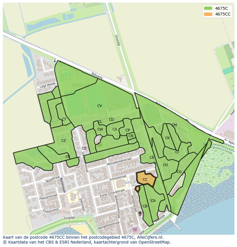 Afbeelding van het postcodegebied 4675 CC op de kaart.