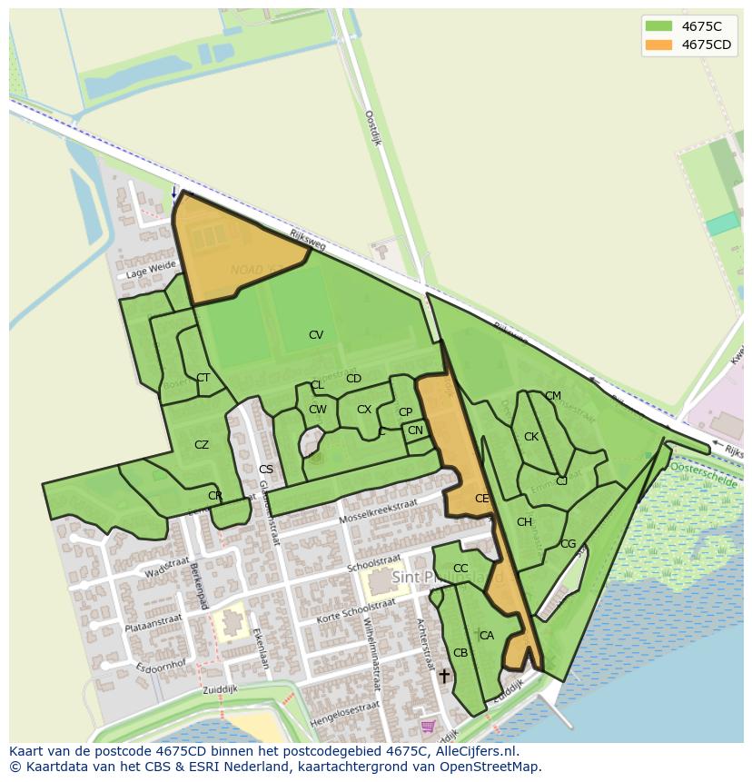 Afbeelding van het postcodegebied 4675 CD op de kaart.