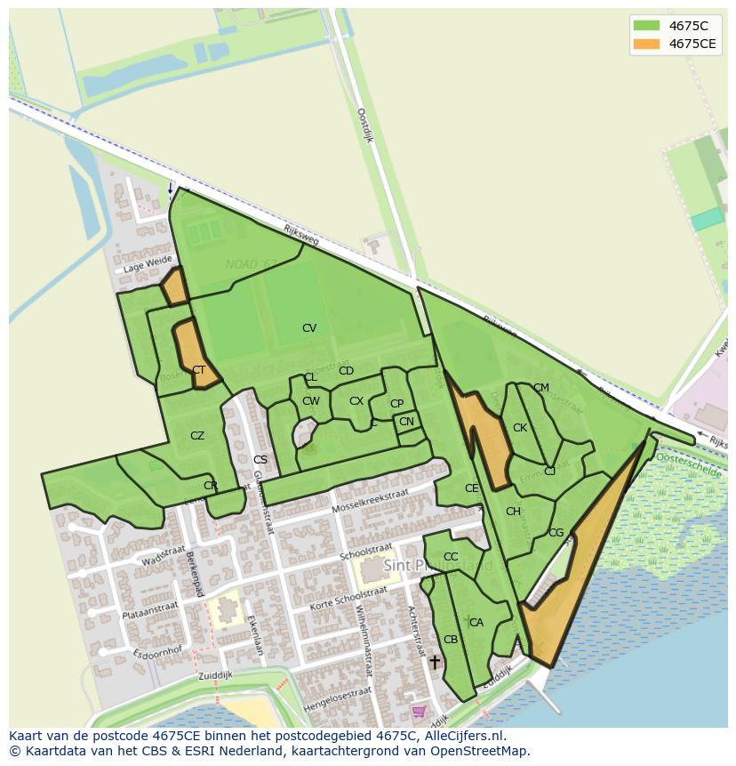 Afbeelding van het postcodegebied 4675 CE op de kaart.