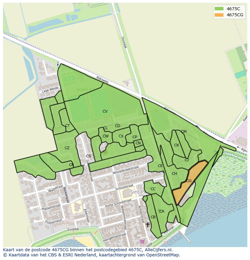 Afbeelding van het postcodegebied 4675 CG op de kaart.
