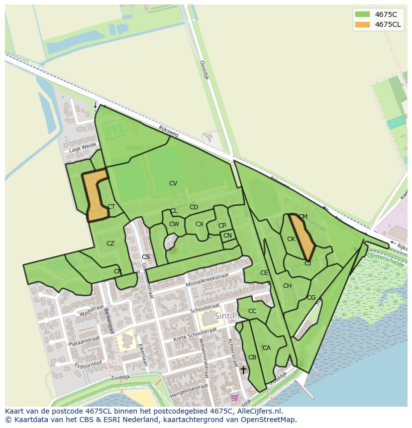 Afbeelding van het postcodegebied 4675 CL op de kaart.