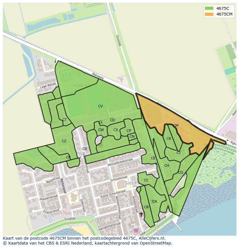 Afbeelding van het postcodegebied 4675 CM op de kaart.