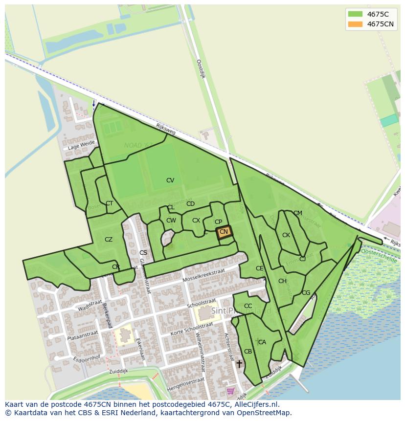 Afbeelding van het postcodegebied 4675 CN op de kaart.