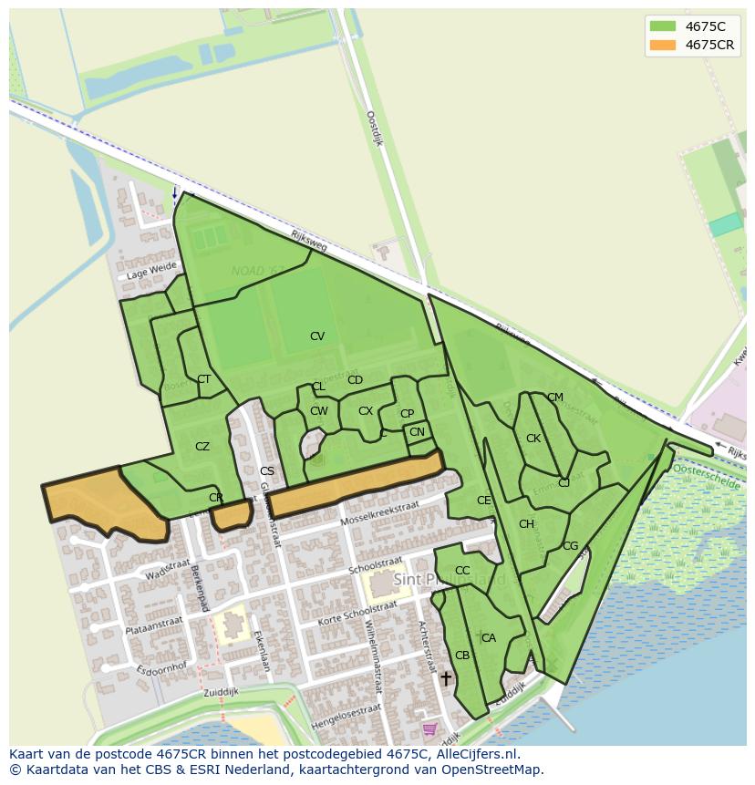 Afbeelding van het postcodegebied 4675 CR op de kaart.