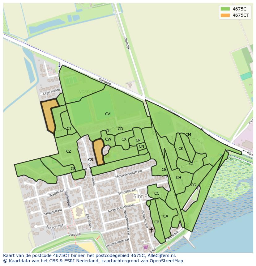 Afbeelding van het postcodegebied 4675 CT op de kaart.
