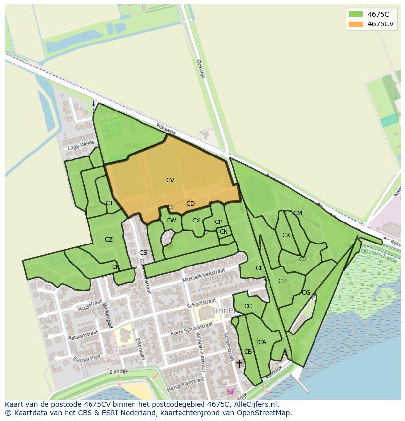Afbeelding van het postcodegebied 4675 CV op de kaart.