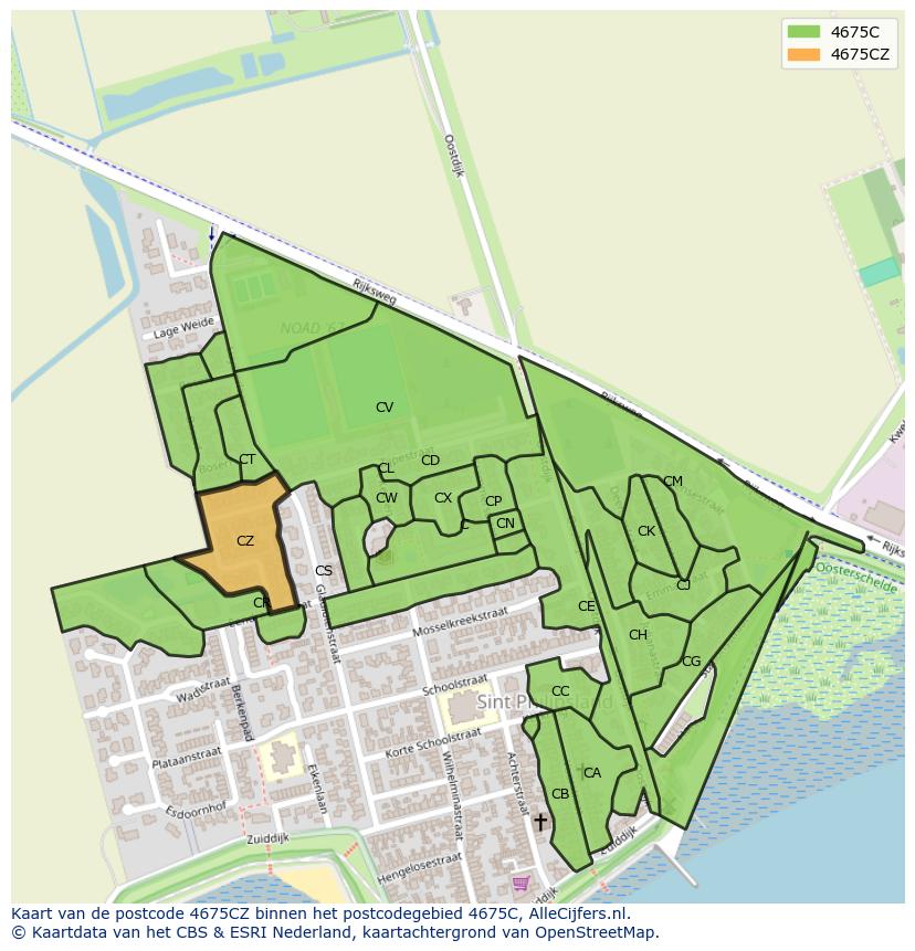Afbeelding van het postcodegebied 4675 CZ op de kaart.