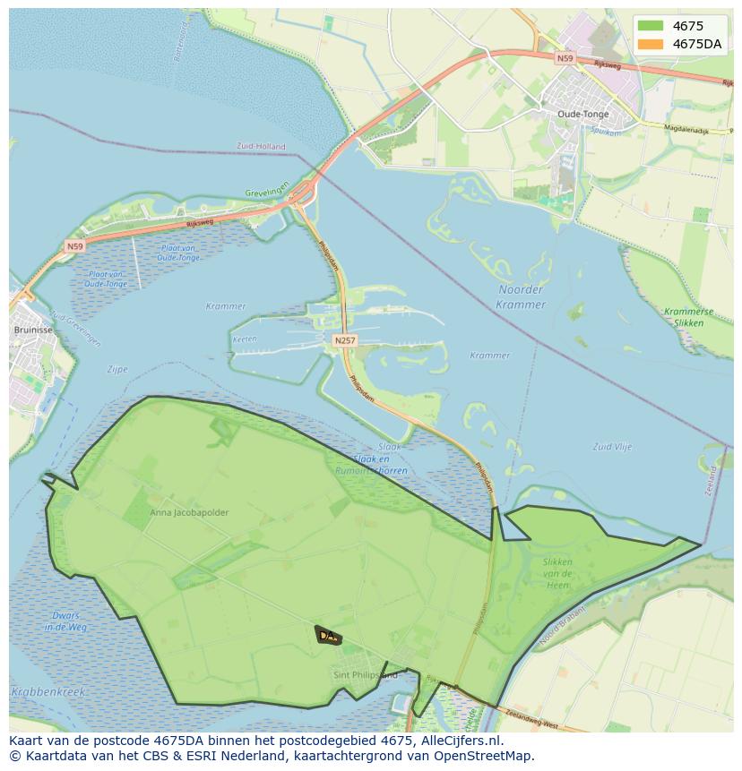 Afbeelding van het postcodegebied 4675 DA op de kaart.