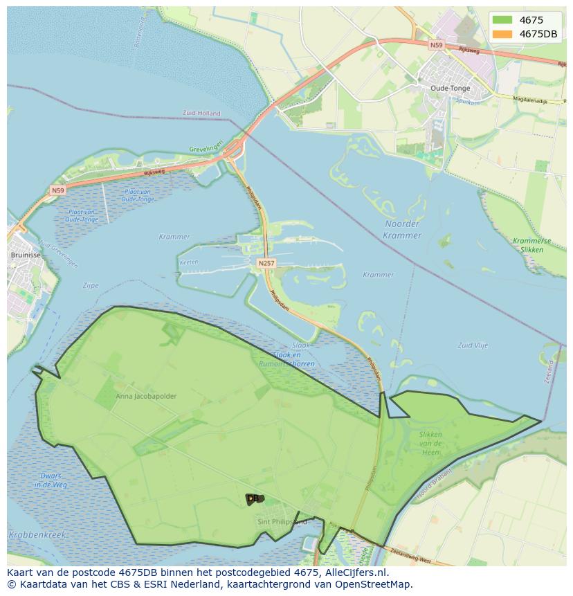 Afbeelding van het postcodegebied 4675 DB op de kaart.