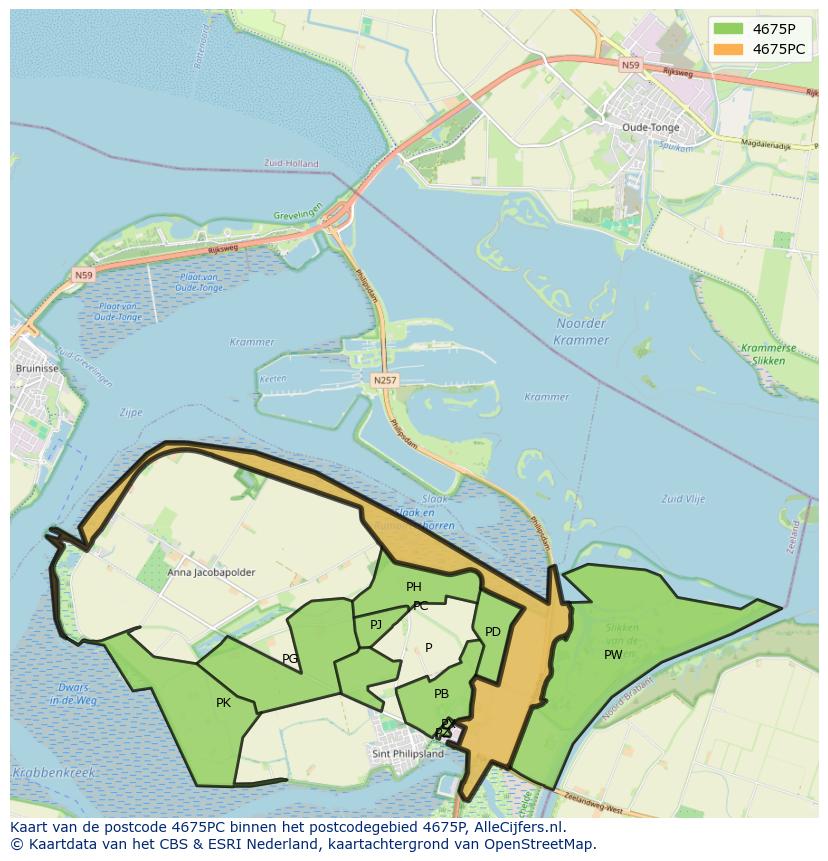 Afbeelding van het postcodegebied 4675 PC op de kaart.