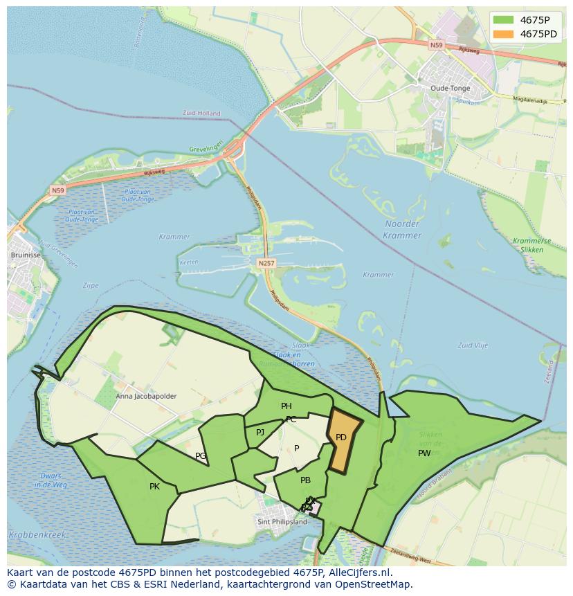 Afbeelding van het postcodegebied 4675 PD op de kaart.