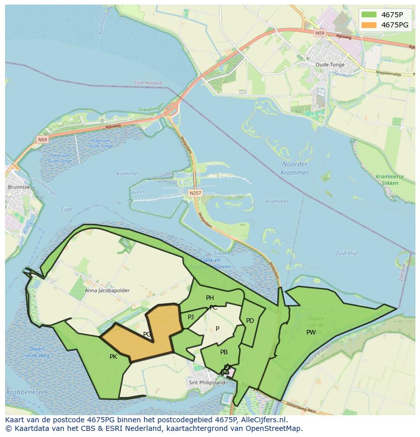 Afbeelding van het postcodegebied 4675 PG op de kaart.