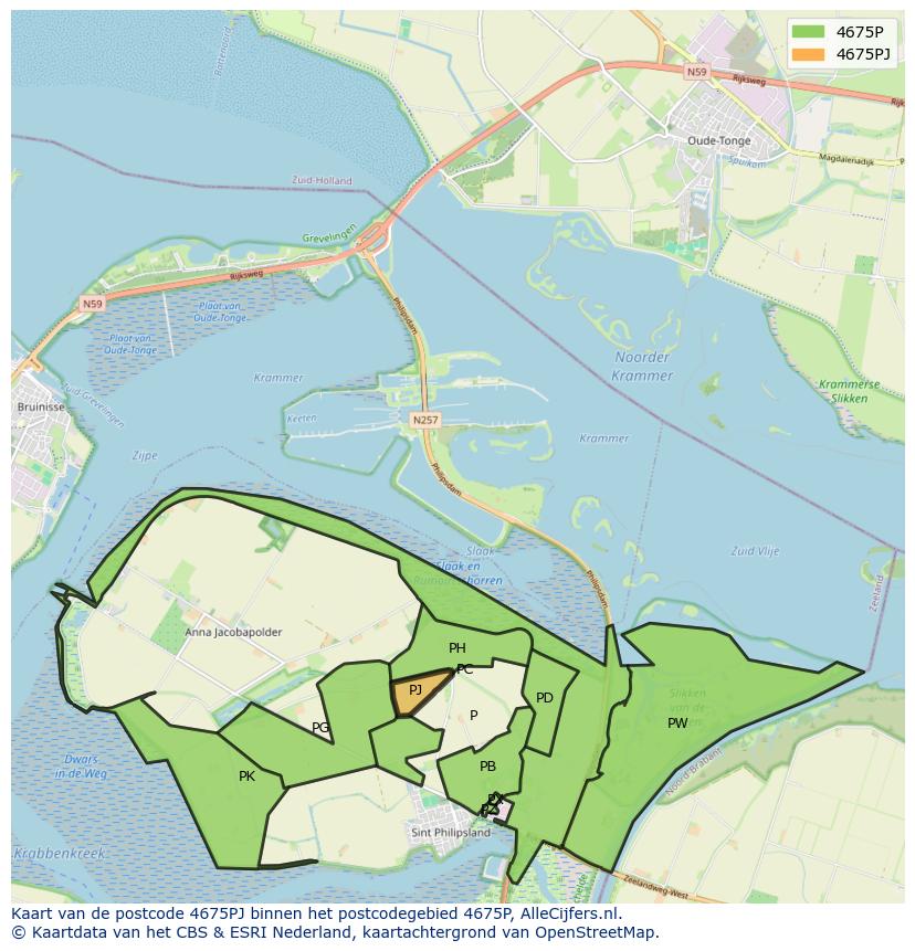 Afbeelding van het postcodegebied 4675 PJ op de kaart.