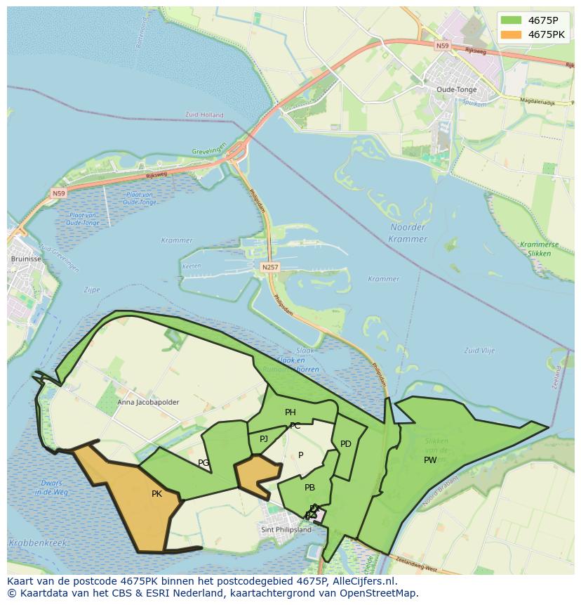 Afbeelding van het postcodegebied 4675 PK op de kaart.