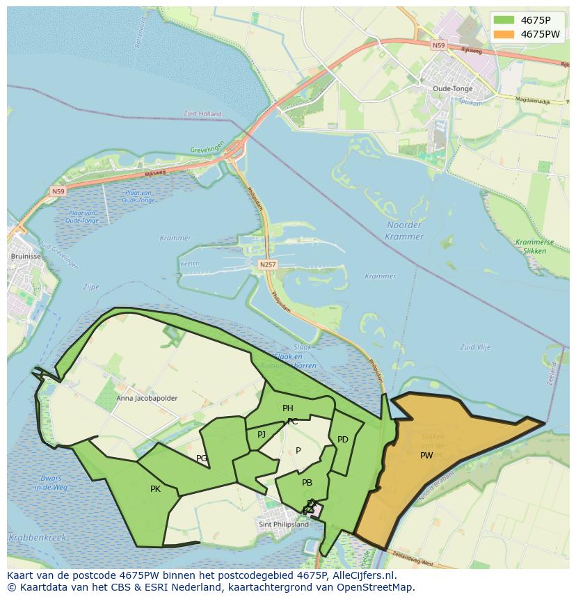 Afbeelding van het postcodegebied 4675 PW op de kaart.