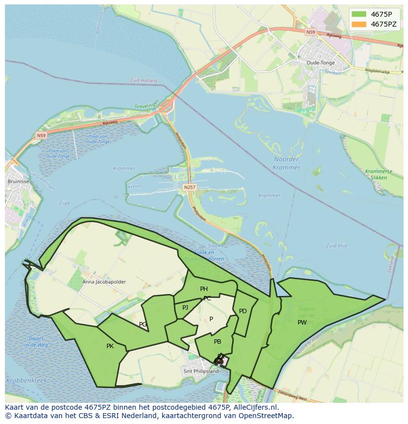 Afbeelding van het postcodegebied 4675 PZ op de kaart.