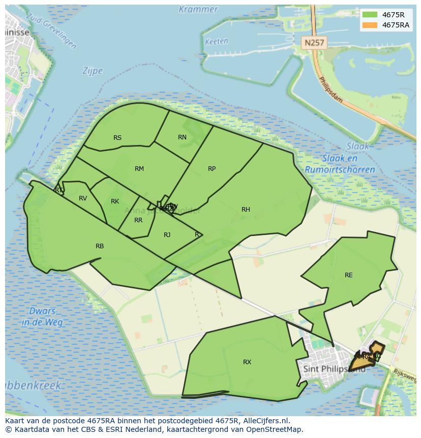 Afbeelding van het postcodegebied 4675 RA op de kaart.