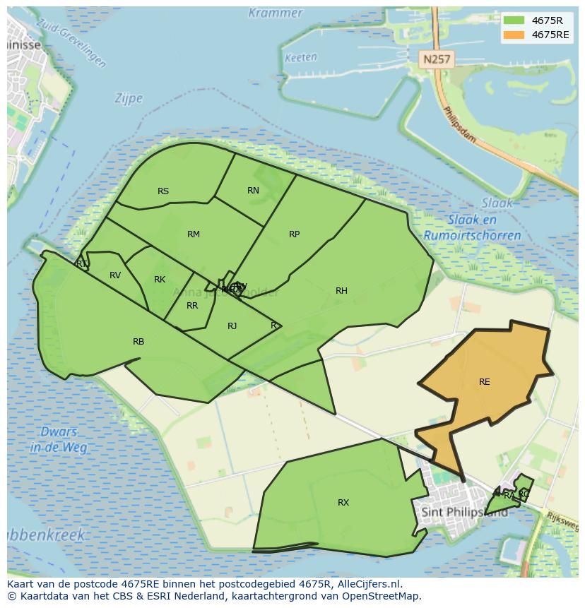 Afbeelding van het postcodegebied 4675 RE op de kaart.