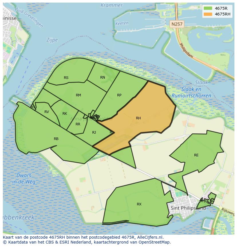Afbeelding van het postcodegebied 4675 RH op de kaart.