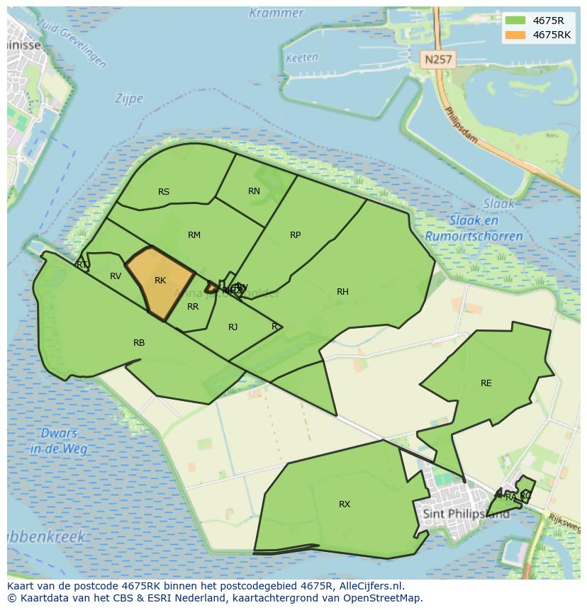 Afbeelding van het postcodegebied 4675 RK op de kaart.