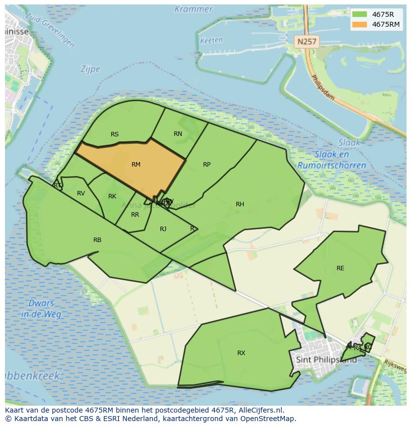 Afbeelding van het postcodegebied 4675 RM op de kaart.